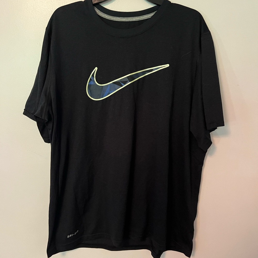 Nike Men's Black Tee with Blue Swoosh
